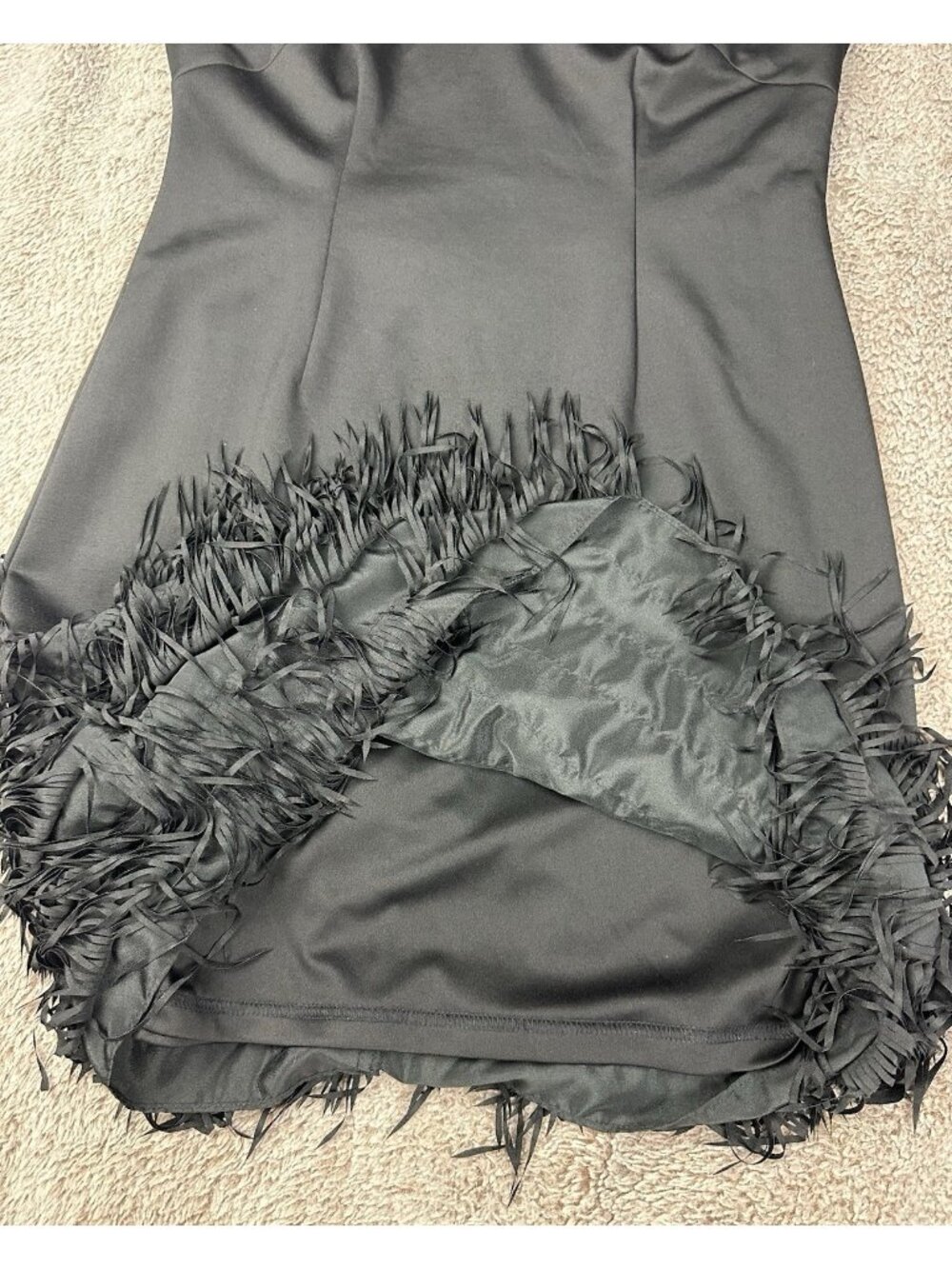 Adrianna Papell Black Cocktail Dress Size 10 Sleeveless V-Neck Fringe Hem Formal - Picture 6 of 11